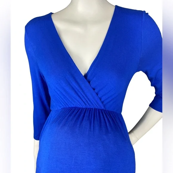 Mother Bee Maternity royal blue 3/4
sleeve ruched dress empire waist Size Small - Picture 6 of 12